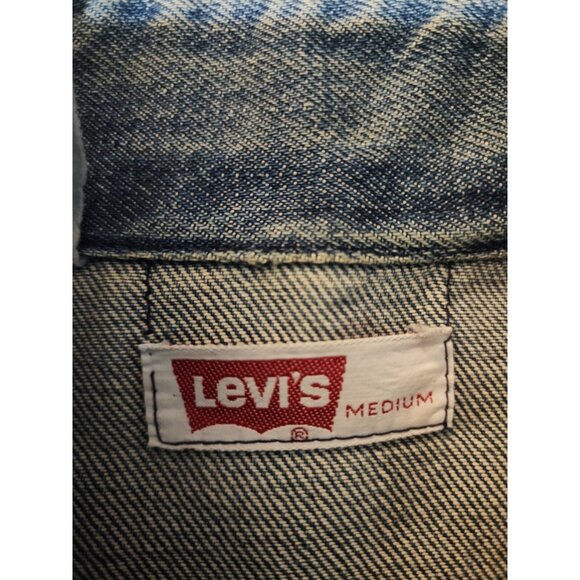 Vintage Levis Shirt Mens Medium Metal Button Denim Orange Tab 60's 70's Thick - Picture 8 of 11